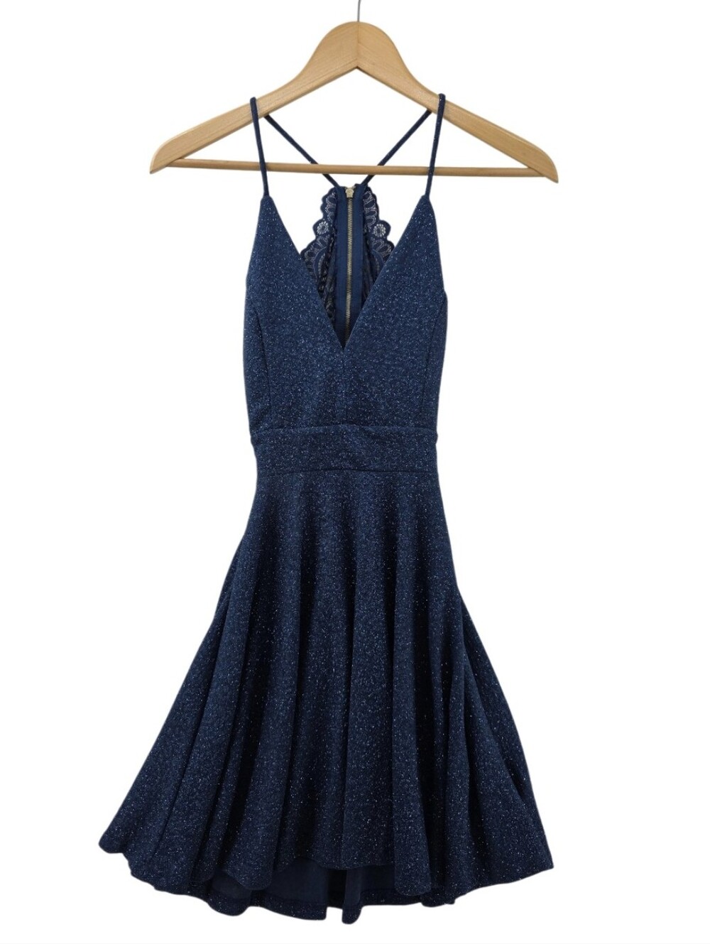 Windsor Midnight Blue Sparkly V-neck Mini Party Dress Women's Size Small